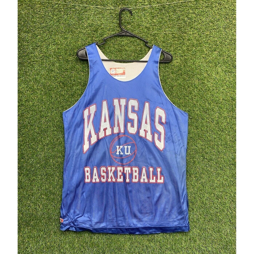 Vintage Dodger Kansas Jayhawks Basketball Jersey Mens Large KU Blue Sports